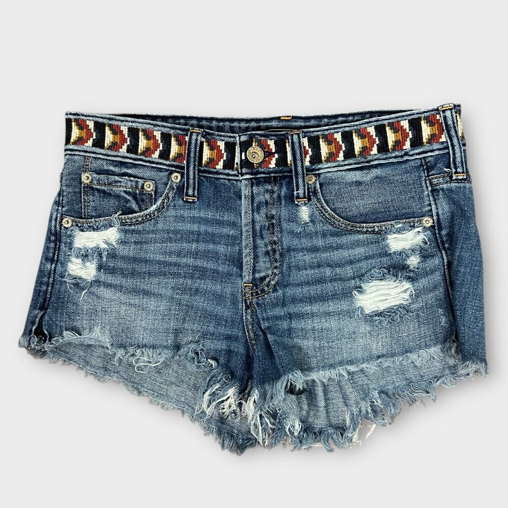 Abercrombie & Fitch Embroidered Waist Distressed Denim Shorts Size 26 button fly